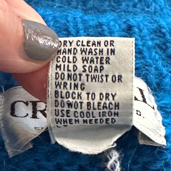 Crystal Sportswear Vivid Blue Mohair Blend Crewneck Cable Accent Sweater M - Picture 9 of 9